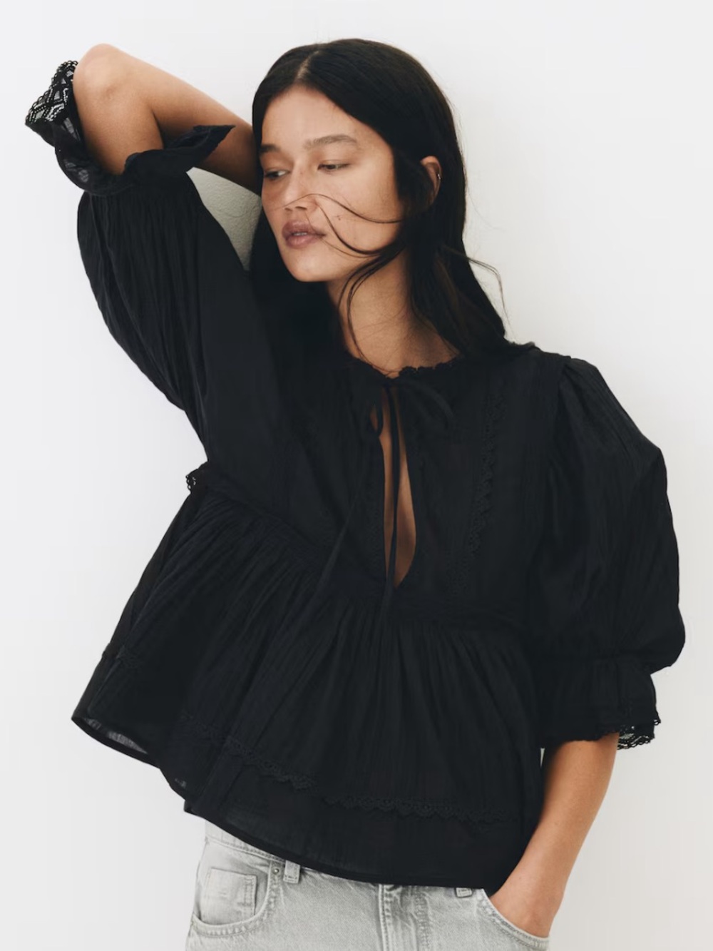 H&M Balloon Sleeve Peplum Blouse